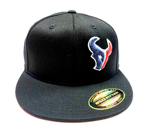 Houston Texans 3d puff logo on a black Semi fitted Flexfit 6210 front view