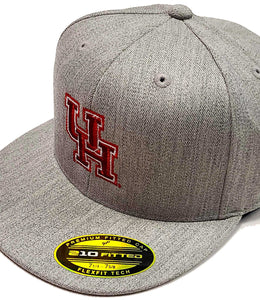 University of Houston heather grey Semi Fitted Flexfit 6210 cap logo view