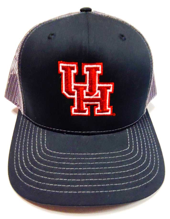 U of H Trucker Cap Richardson 112 Black and Charcoal front view 