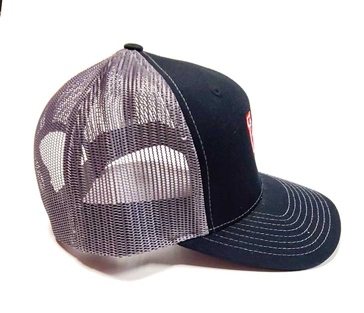U of H Trucker Cap Richardson 112 Black and Charcoal side view