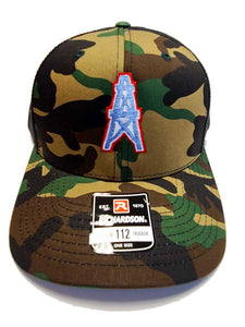 Houston Oilers Richardson 112 Camo and black trucker cap front view