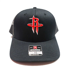 Houston Rockets black trucker cap front view