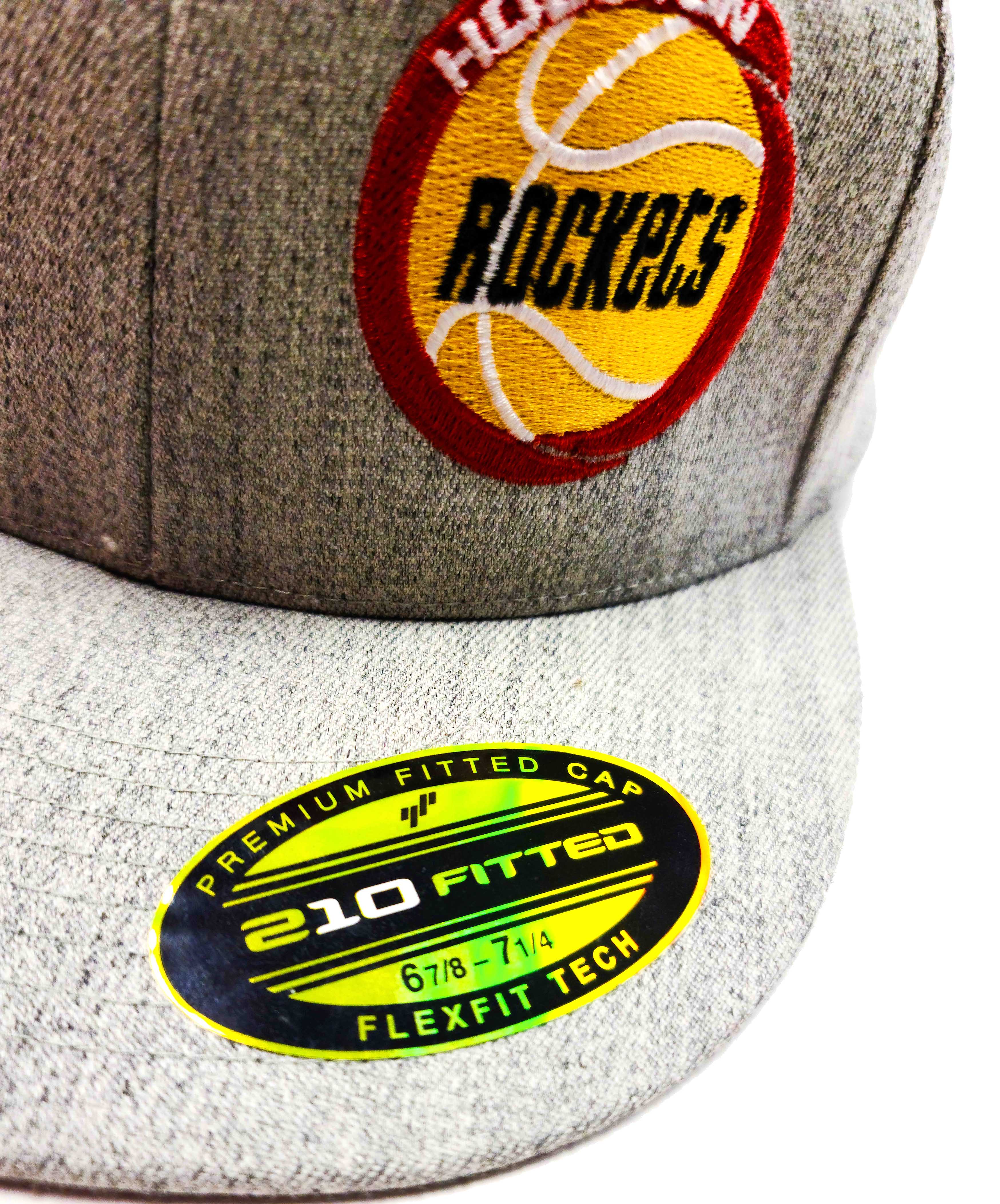 Houston Rockets Heather Grey 6210 Semi Fitted Cap with old school logo label view