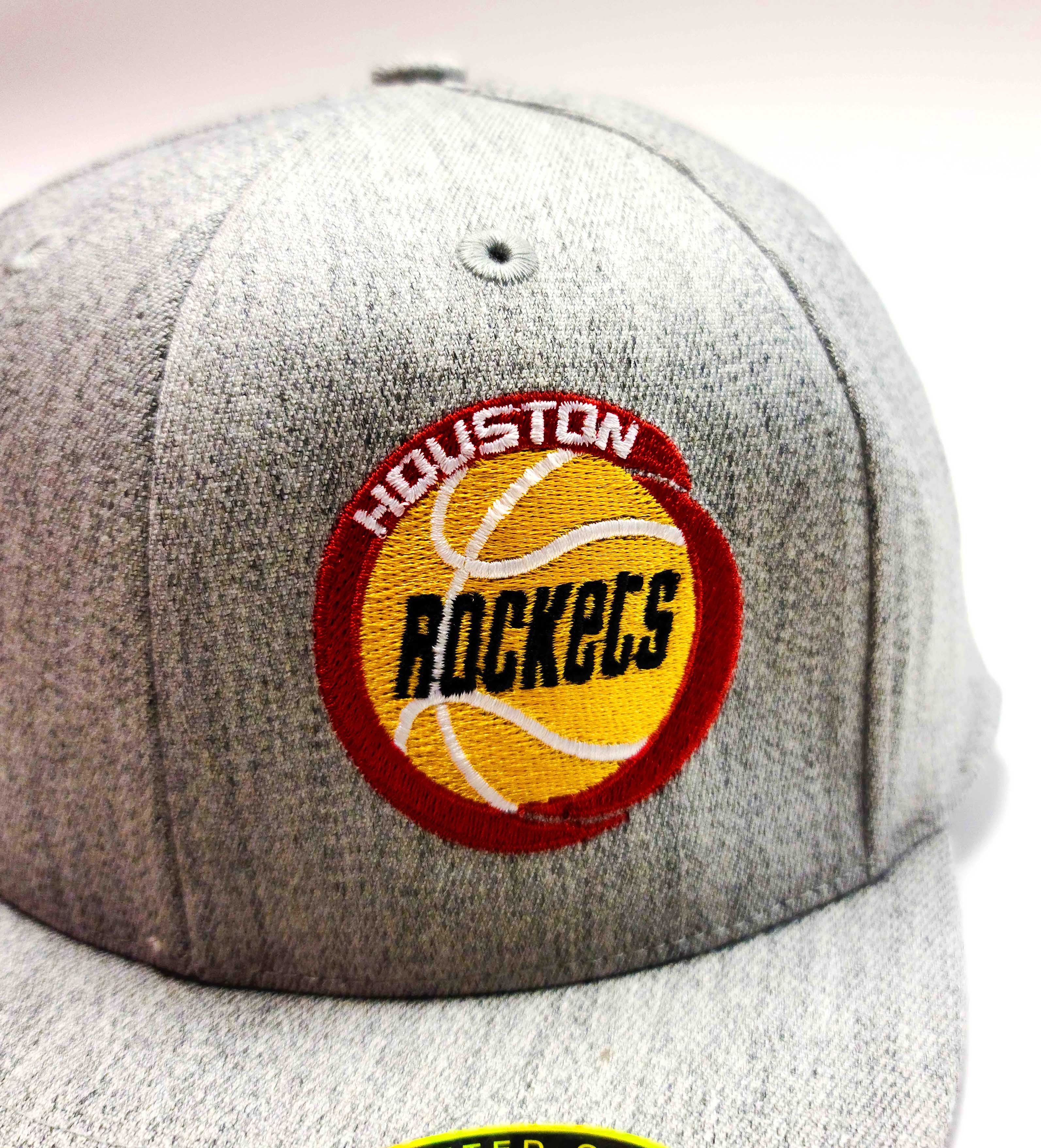 Houston Rockets Heather Grey 6210 Semi Fitted Cap with old school logo Logo close up