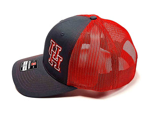 U of H Charcoal and red Richardson 112 Trucker Cap side view